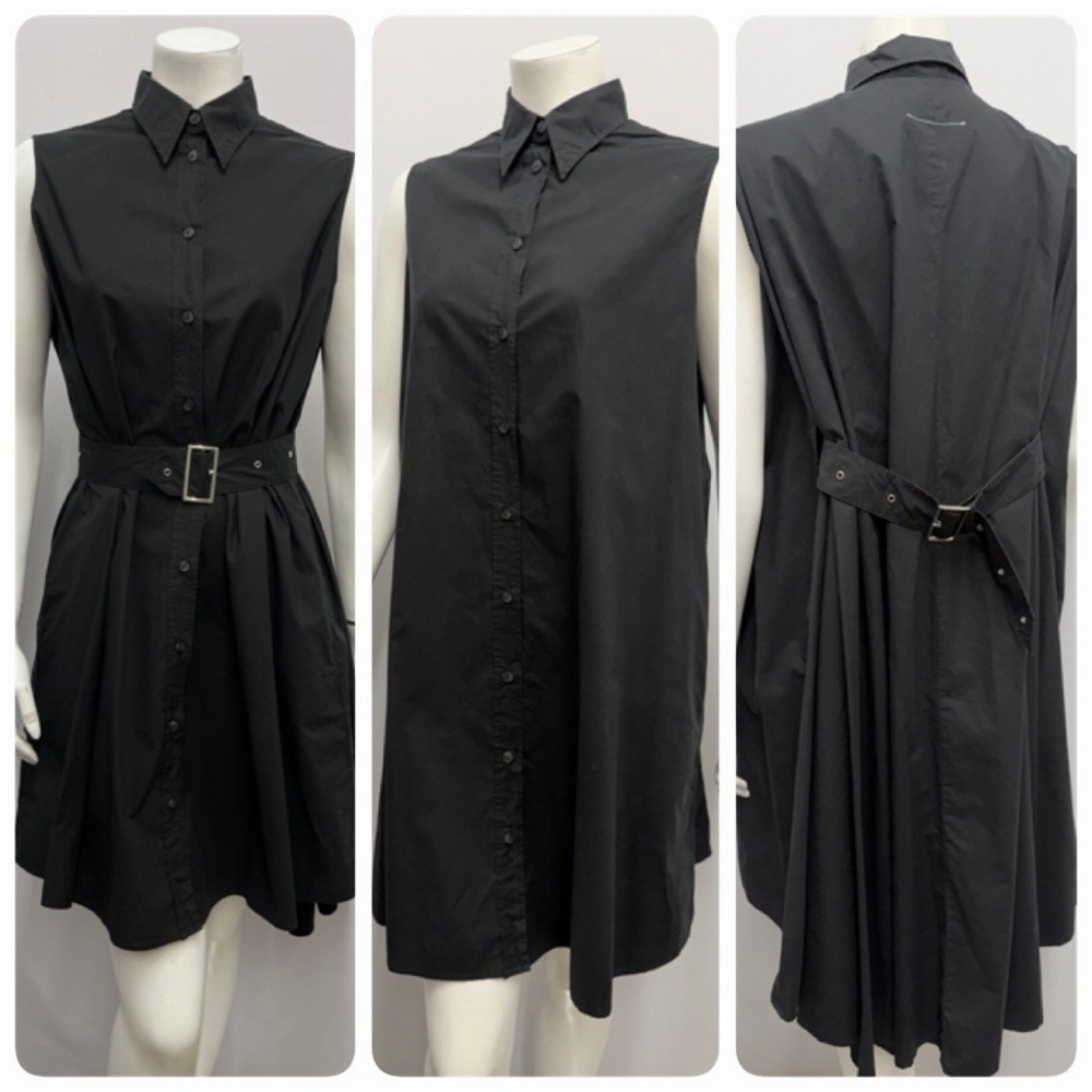 MM6 Maison Margiela Paris Dress with Belt Black 100% Cotton VERY COOL Size 38